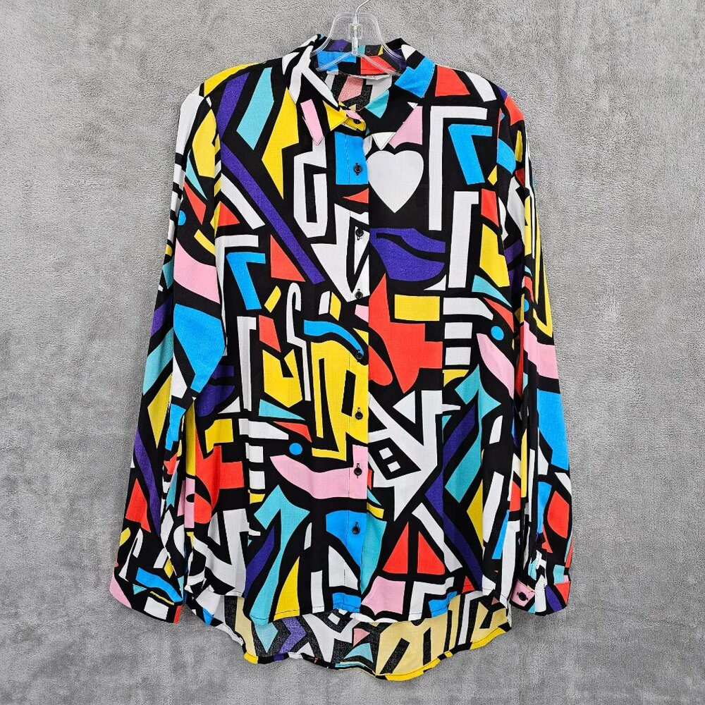 Big Dart Button Up Shirt 8 Colorful Geometric 90s Pattern Long Sleeve Collared